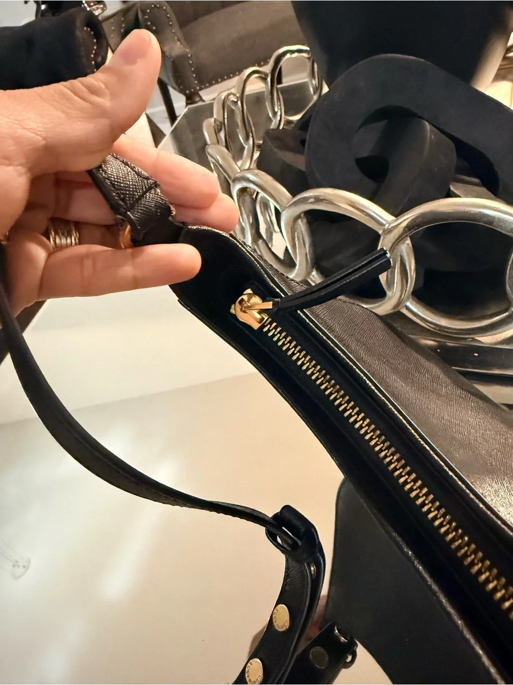 Tory Burch Black emerson  Saffiano Crescent Shoulder Bag with Gold Hardware